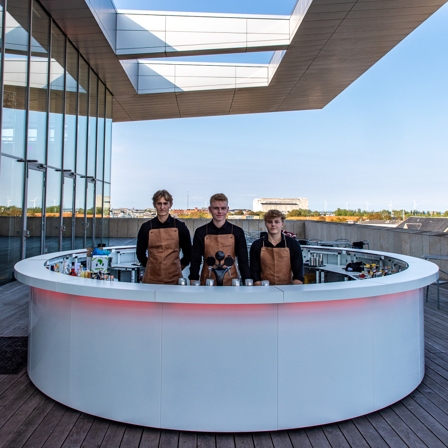 white round bar with RGB lighting on a terrace