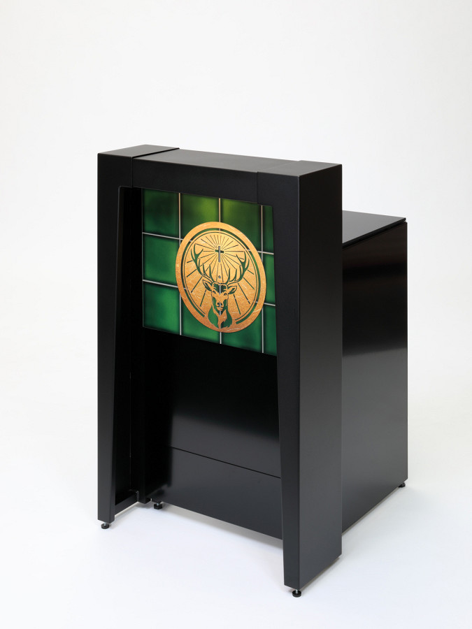 Mobile Mini-Theke (60 cm) mit Jägermeister-Frontschild.